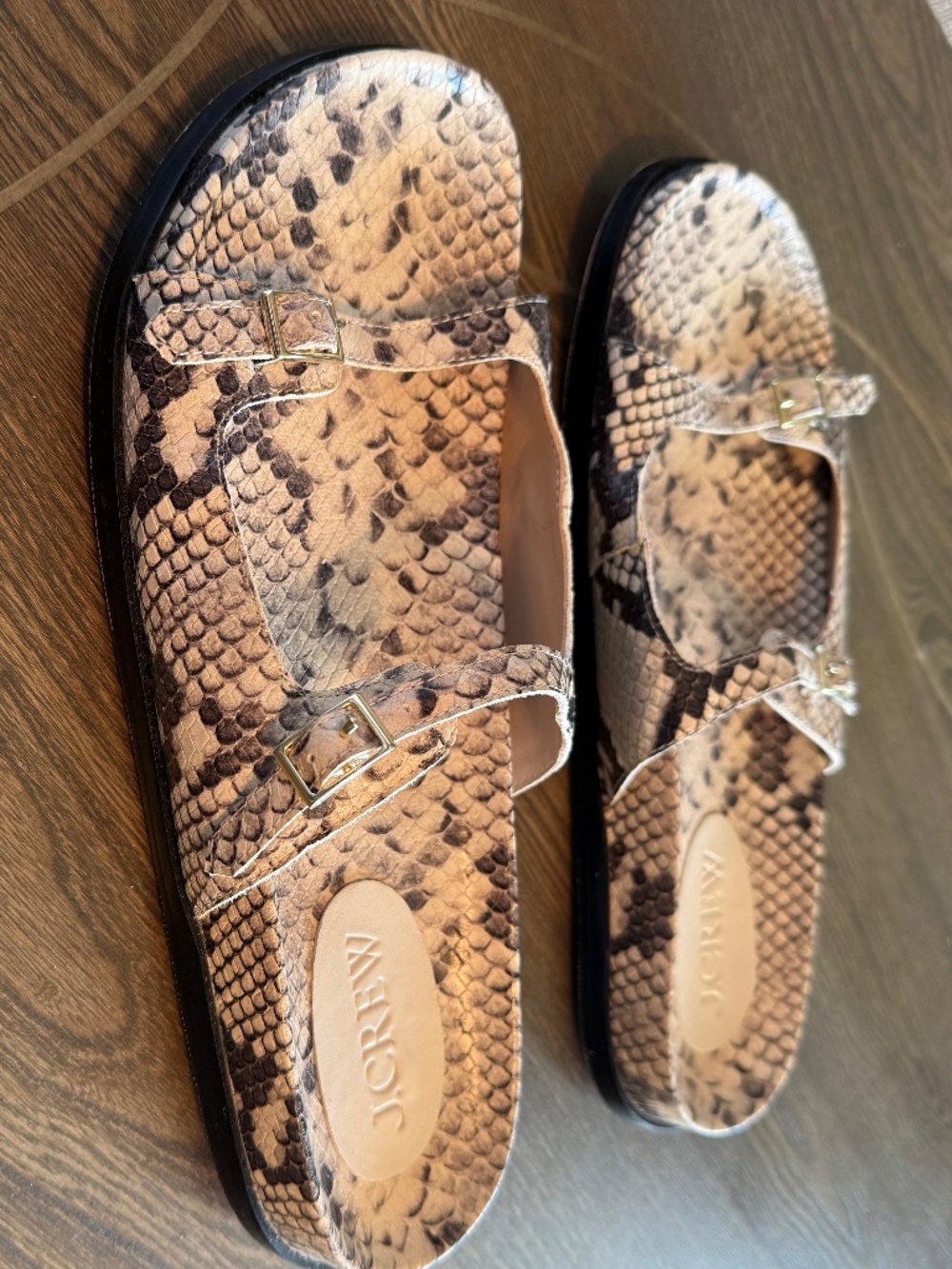 J. Crew Colby Snakeskin Print Buckle Sandals in Beige and Black- online sold out
